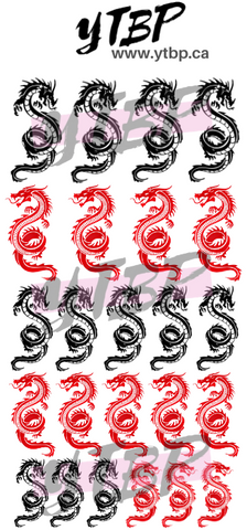 Decals - Red and Black Dragons Clear - Press on Nails, Nail decals, Nails